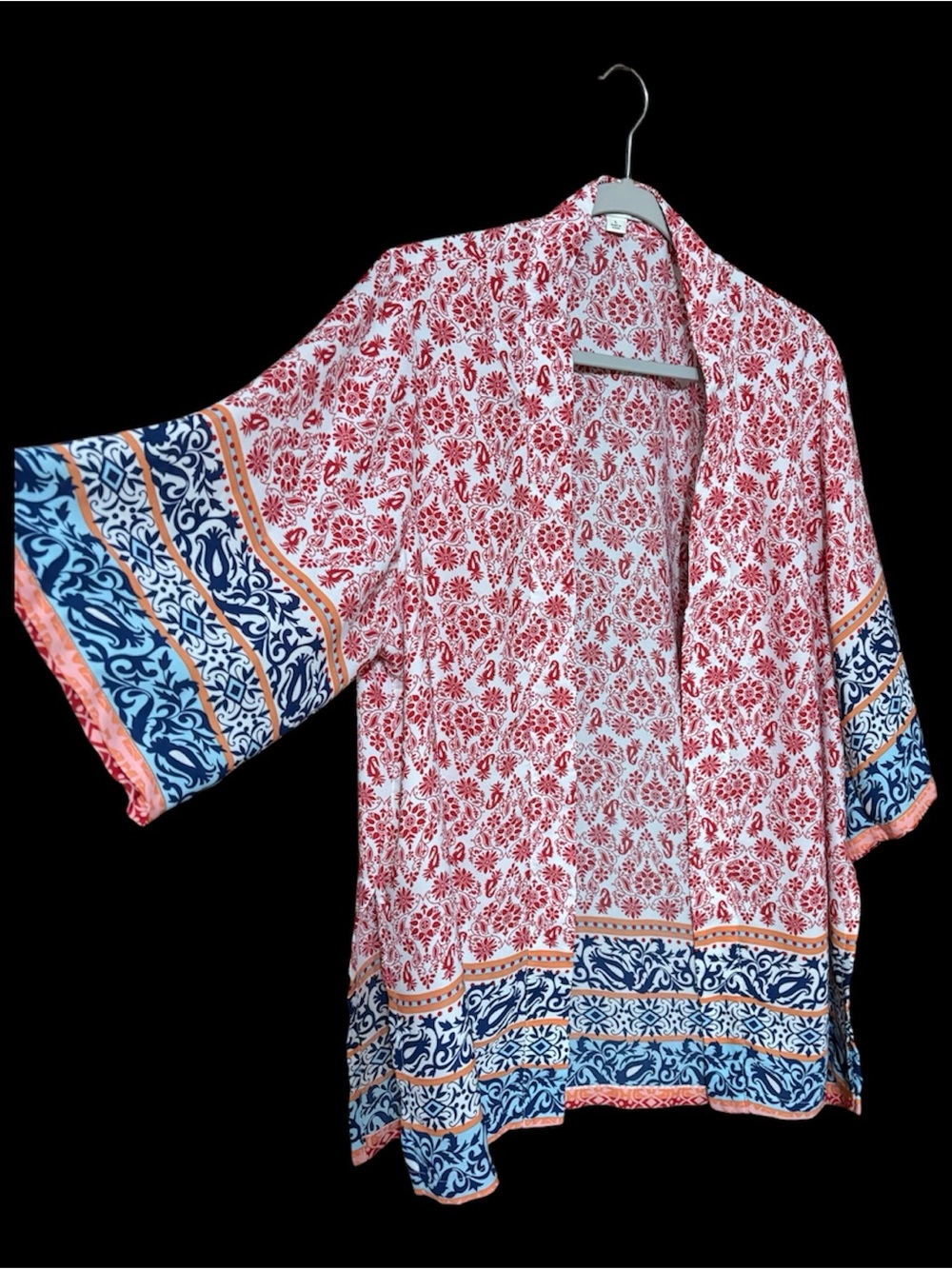Sheer Kimono Red Blue White size L festival resort light weight cover up